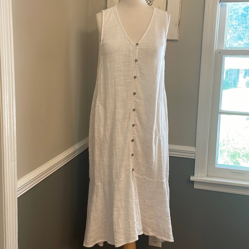 Free People White Button-Down Midi Dress